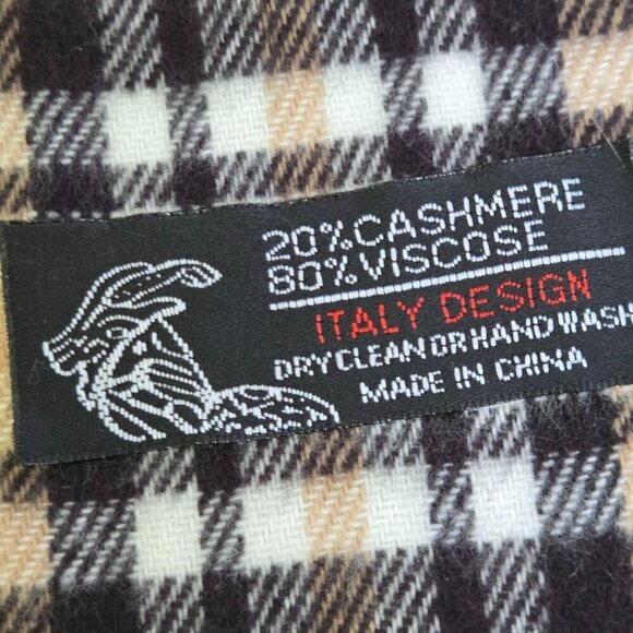 Italy Design Cashmere Blend Novitec Plaid Fringe Scarf Size 12"x64" - Picture 3 of 3